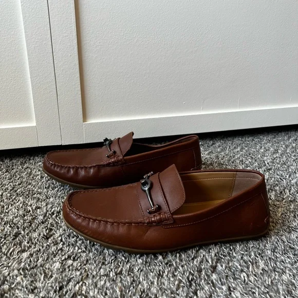 Coach Men’s Brown Dark Saddle Mott Driver Leather Loafers Shoes Size 7.5 - Picture 1 of 16